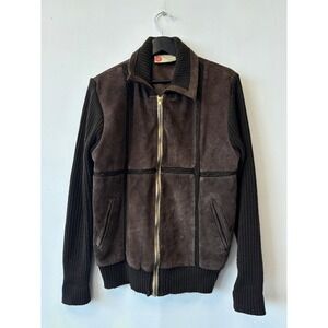 Vintage Kings Road Jacket Mens Medium Brown Suede Knit Zip Bomber 70s 80s